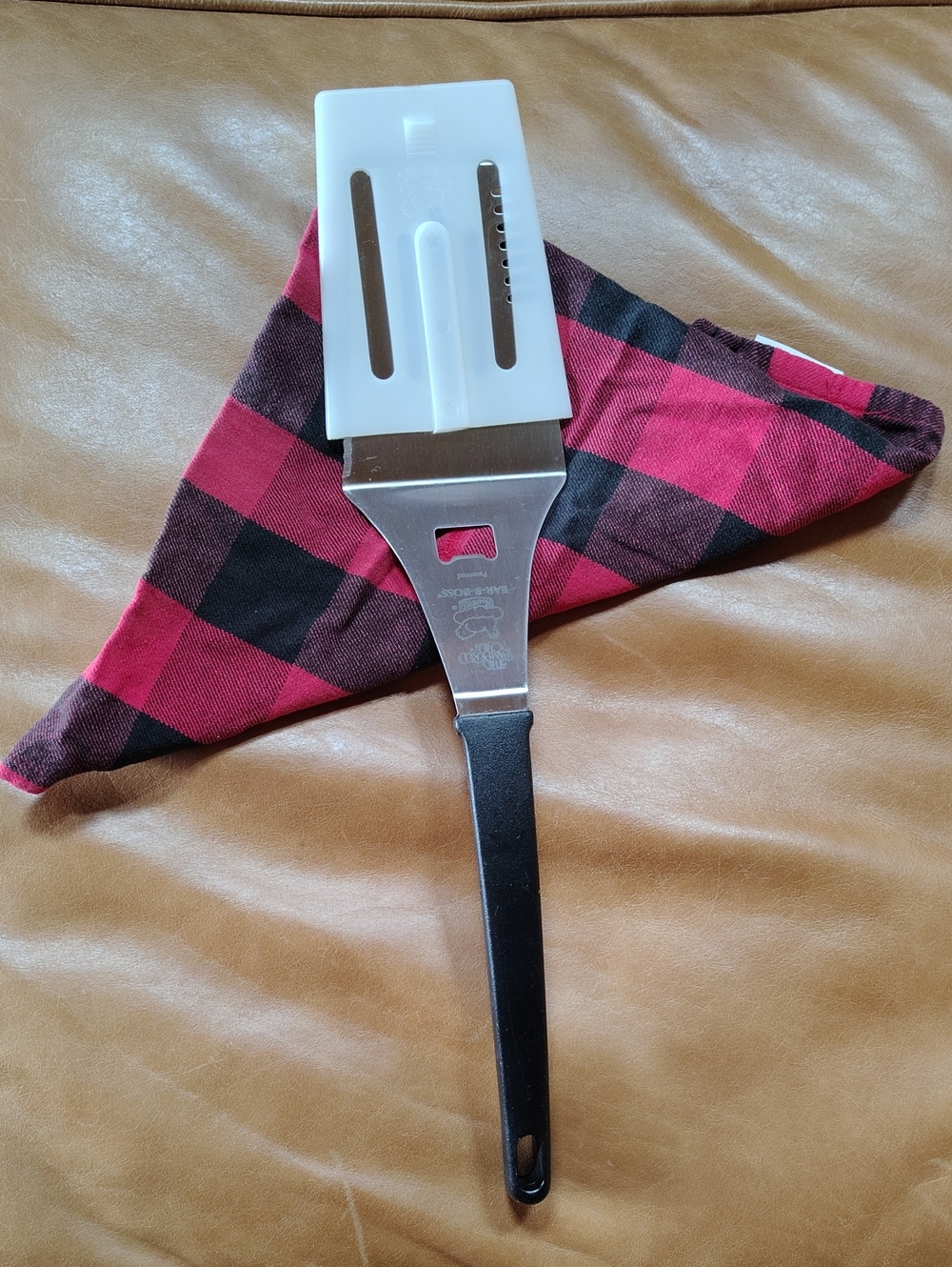 Pampered Chef Stainless Steel Bar-B-Boss Spatula with Protective Shield.
